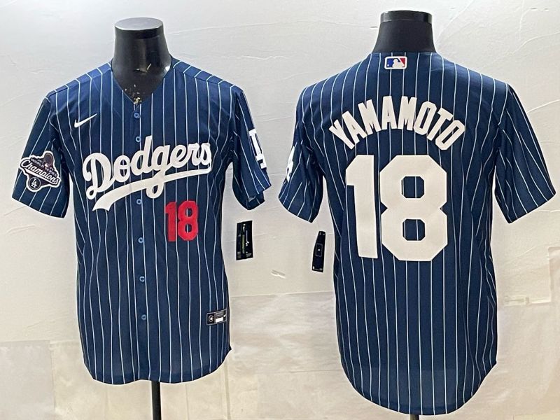 Men 2026 Nike Los Angeles Dodgers #18 Yamamoto Blue Stripe Game MLB Jersey 03